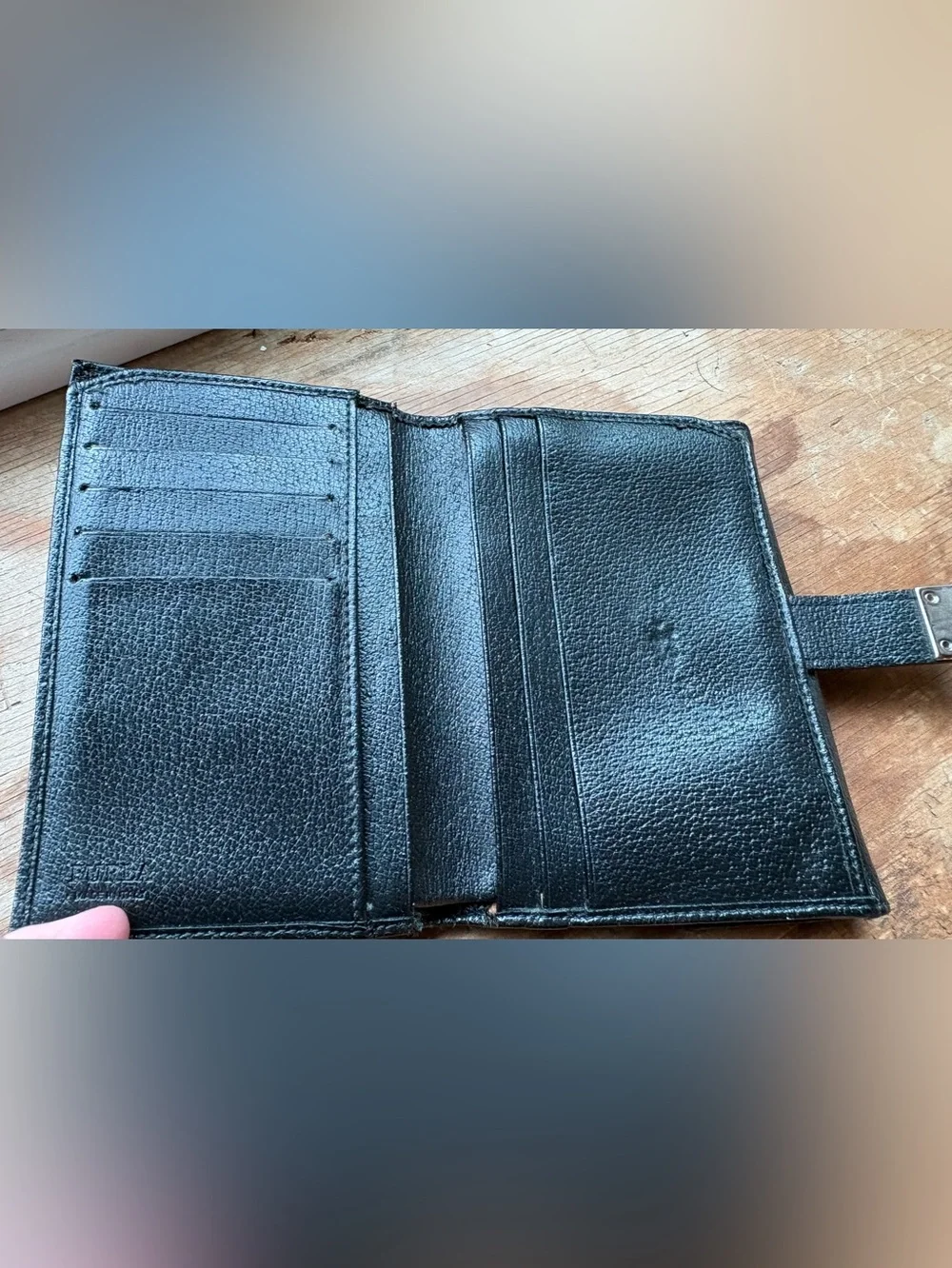 Vintage Furla Black Leather Compact Wallet Italy